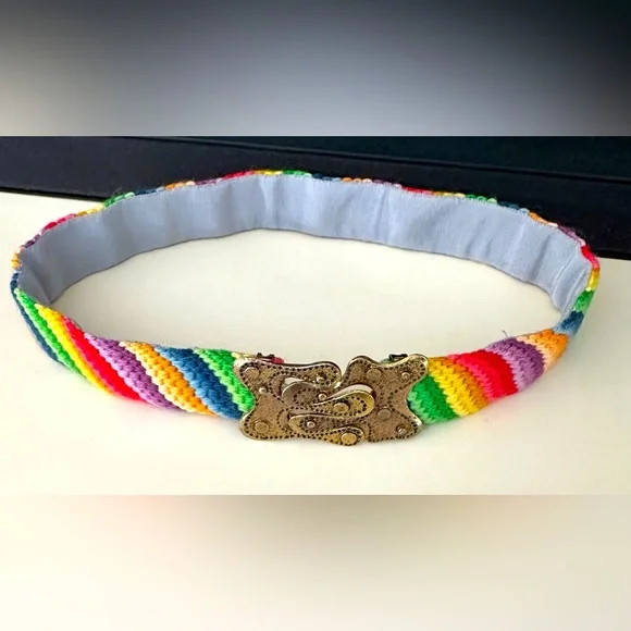 Artisan Handcrafted Colorful Rainbow Woven Belt with Antiqued Brass Buckle OOAK IMG-4459_3024x.heic?v=1716154743 main image 4